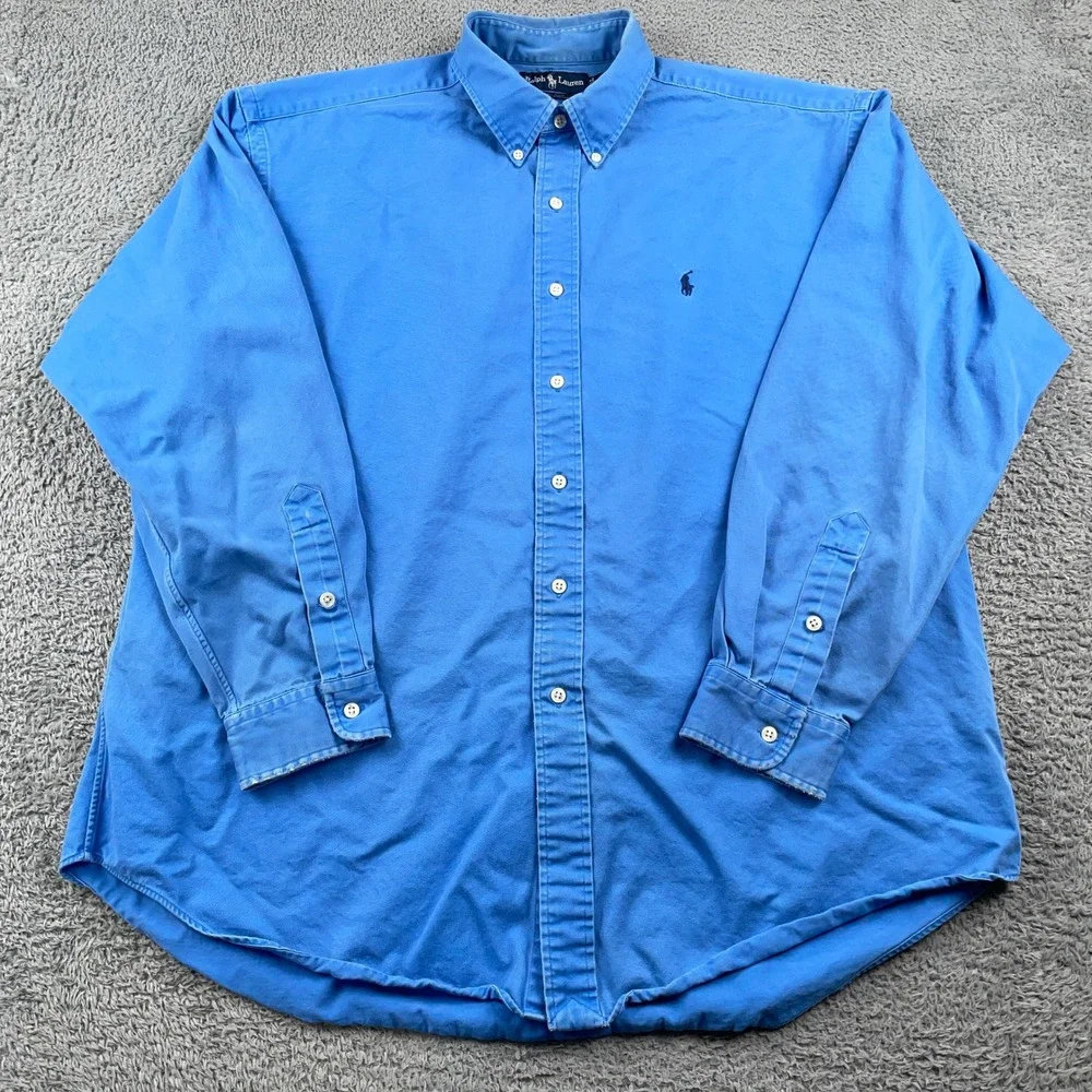 VTG Polo Ralph Lauren Shirt Mens XL Blue Blake Heavy Twill Button Down Pony - Picture 2 of 13